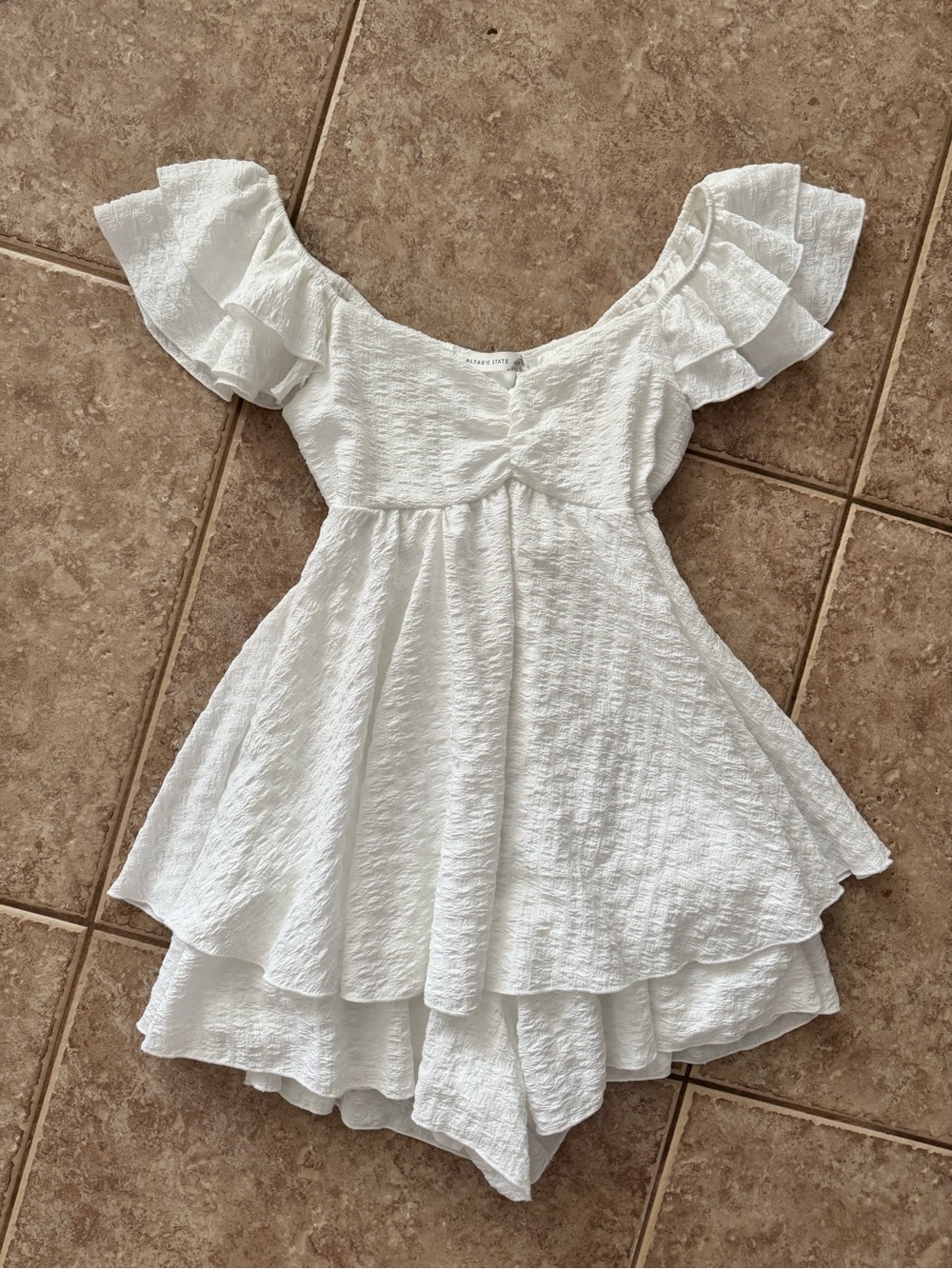Altar'd State White Textured Ruffled Mini Romper Dress